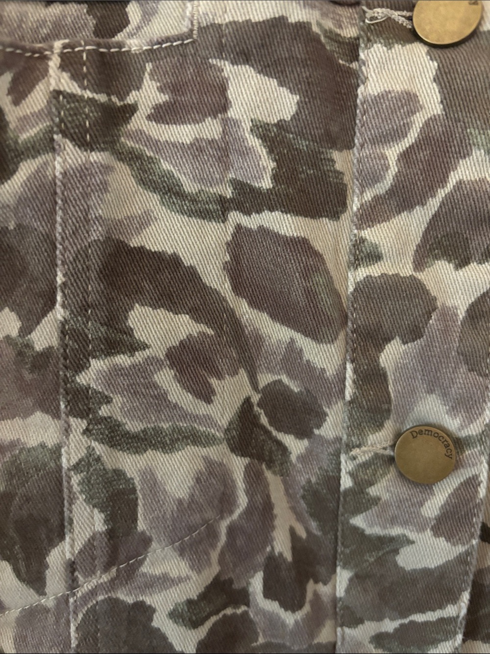 NWT Democracy Green/Beige/Brown Camo Inspired Jean Jacket SZ XL - Picture 16 of 16